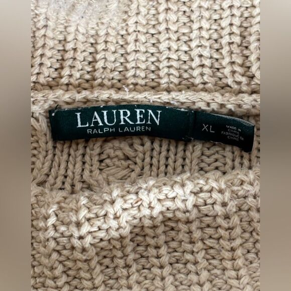 Lauren Ralph Lauren Cream Classic Cable Knit Cottagecore Turtleneck Sweater XL - Picture 4 of 13